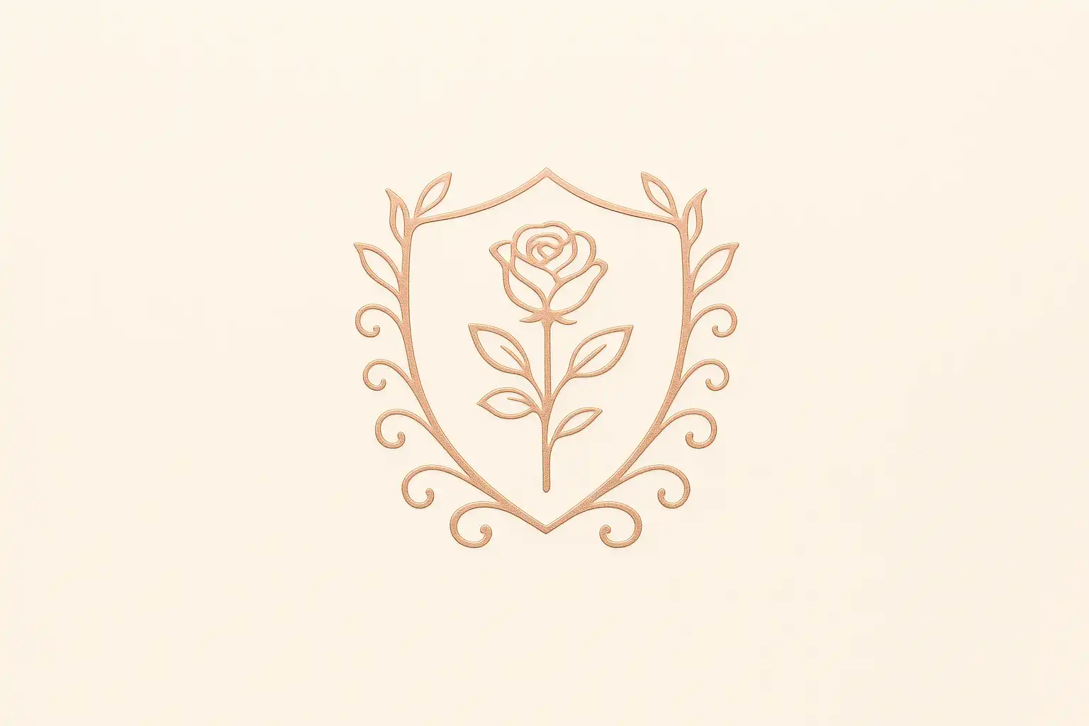Rose gold Ragnabet emblem on a champagne background