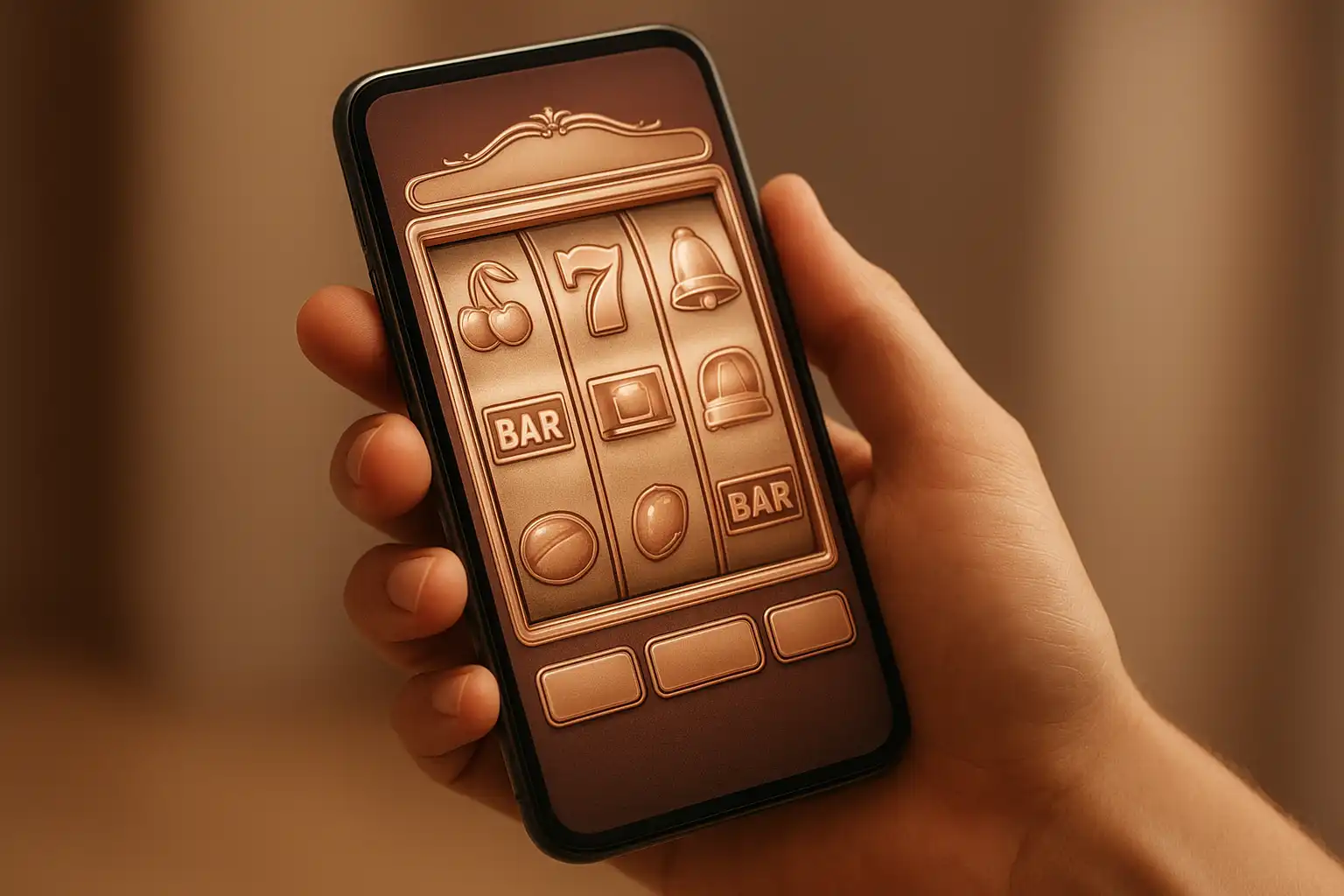 Smartphone displaying a rose gold casino slot interface